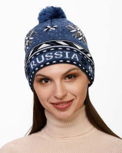 Женская шапка PRIVAL с отворотом RUSSIA-1 синий