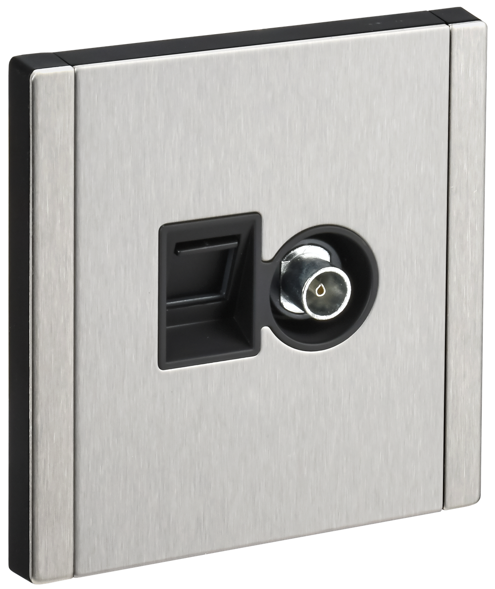 FORTE&PIANO Розетка двойная TV+RJ45 кат.6 FP737M металл никель IEK