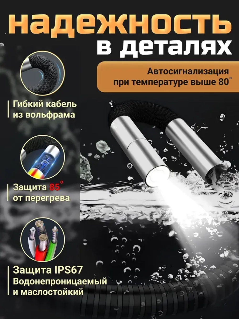 Эндоскоп автомобильный поворотный, c экраном