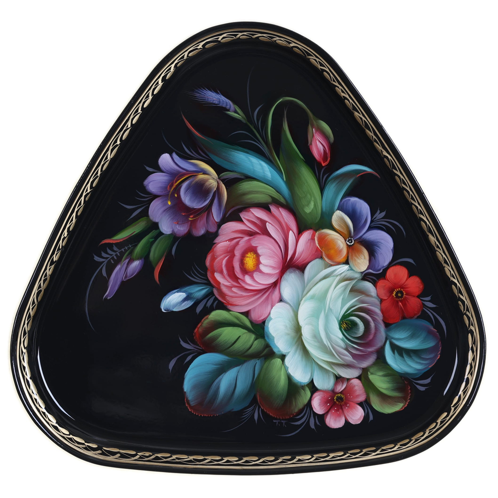 Жостовский поднос декоративный, размер 29х29 см (A8), металлический