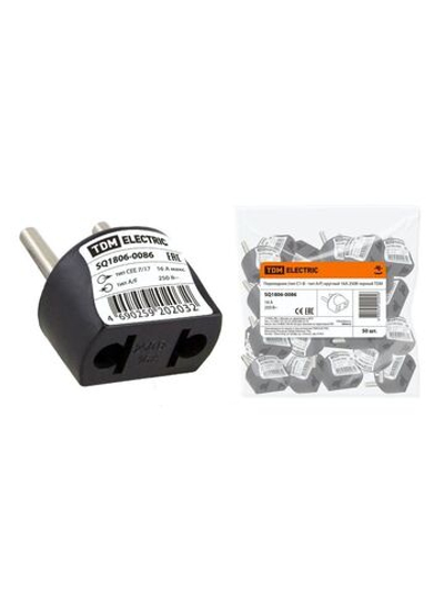 Переходник (тип С1-В - тип A/F) круглый 16A 250В черный TDM (3шт)