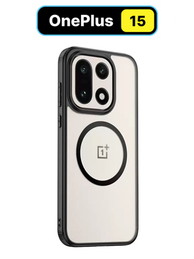 Чехол с Магсейф для OnePlus 15 прозрачный матовый с черным бортом WLONS