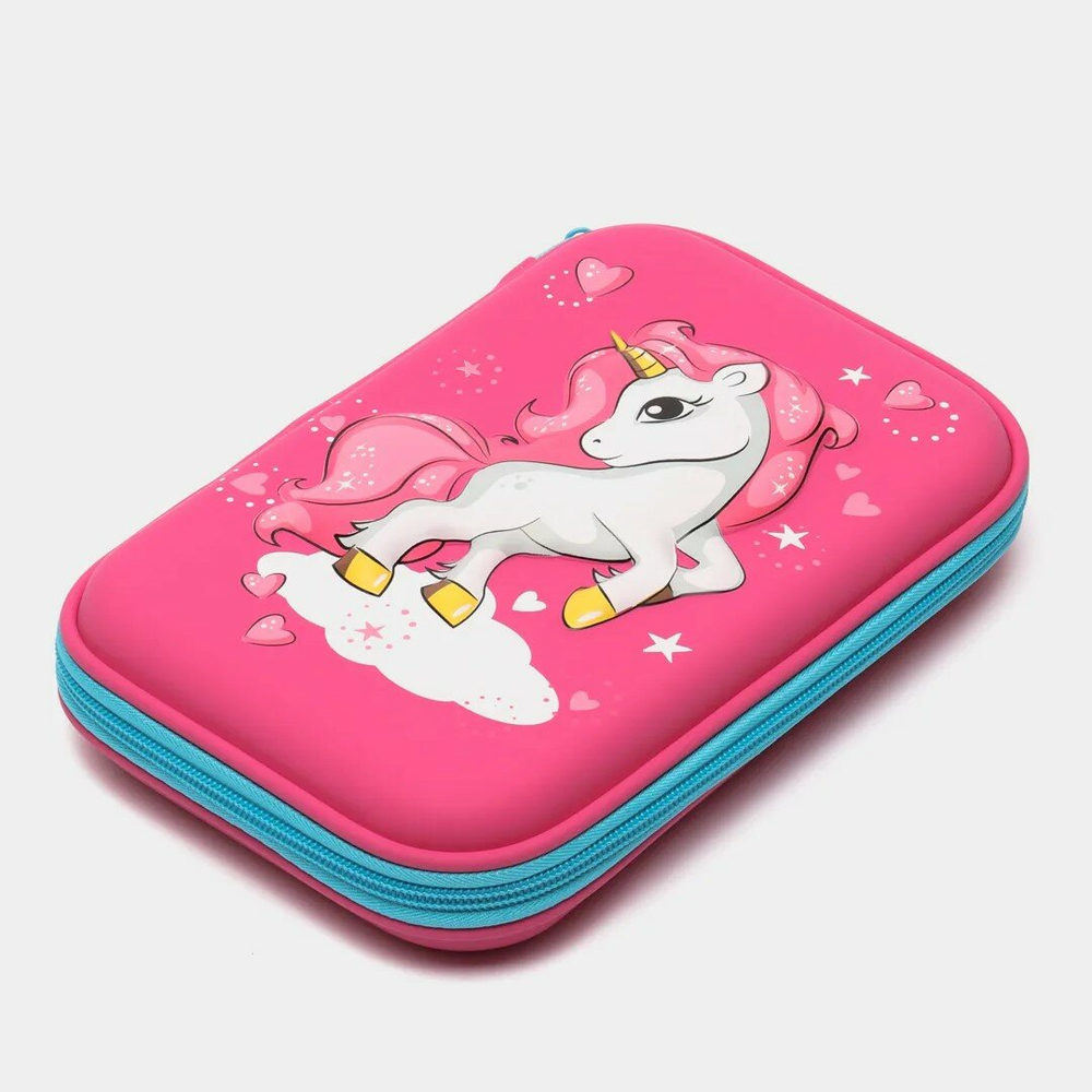 Пенал Единорог школьный в школу для девочек с 3д рисунком на молнии,  розовый