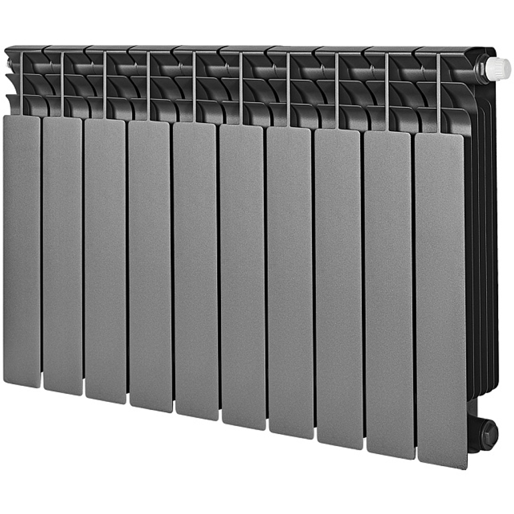 Радиатор биметаллический STOUT TITAN VENTIL 500 - 10 секций (подключение нижнее правое, цвет графит RAL 7024)
