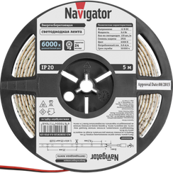 Лента светодиодная Navigator 12V 9,6Вт 6000К IP20 бухта 5м белая 28847