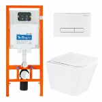 Унитаз подвесной BelBagno Due безободковый, с крышкой микролифт, с инсталляцией и белой кнопкой
