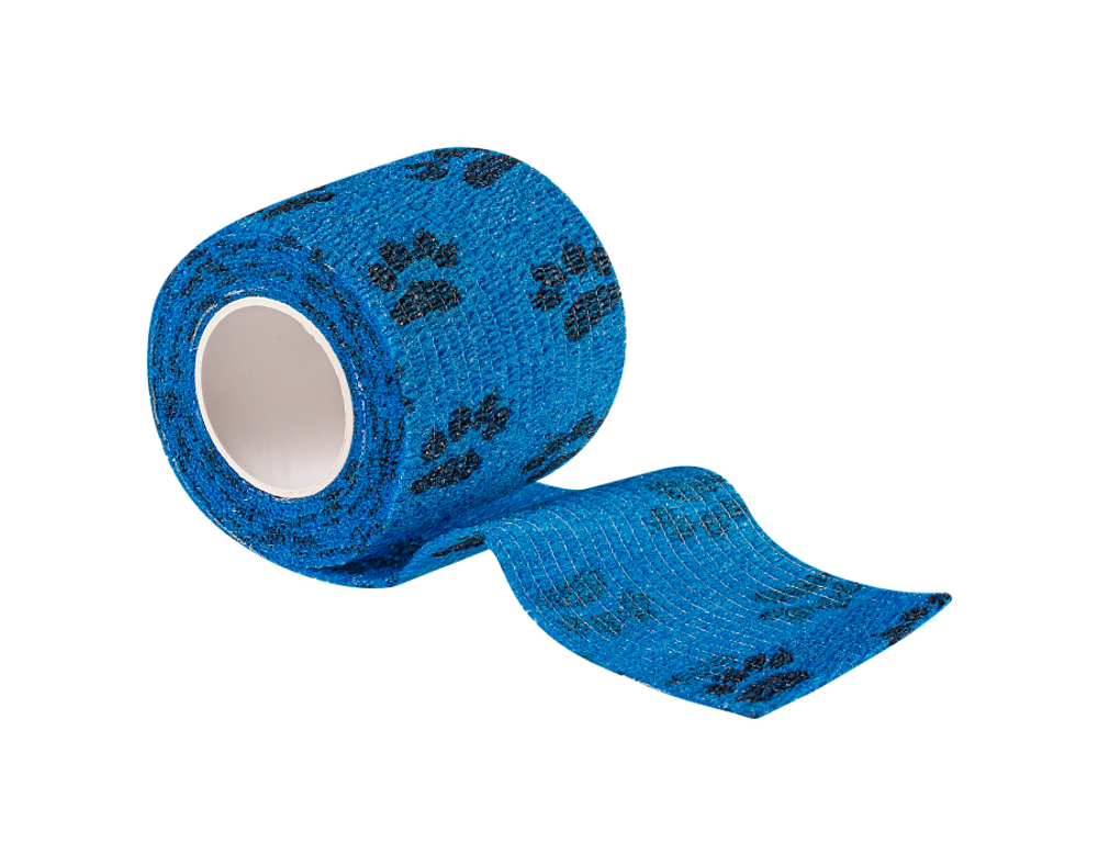 Бинт VETЗАБОТА самофиксирующийся для животных - синий с лапками - 5*450 см