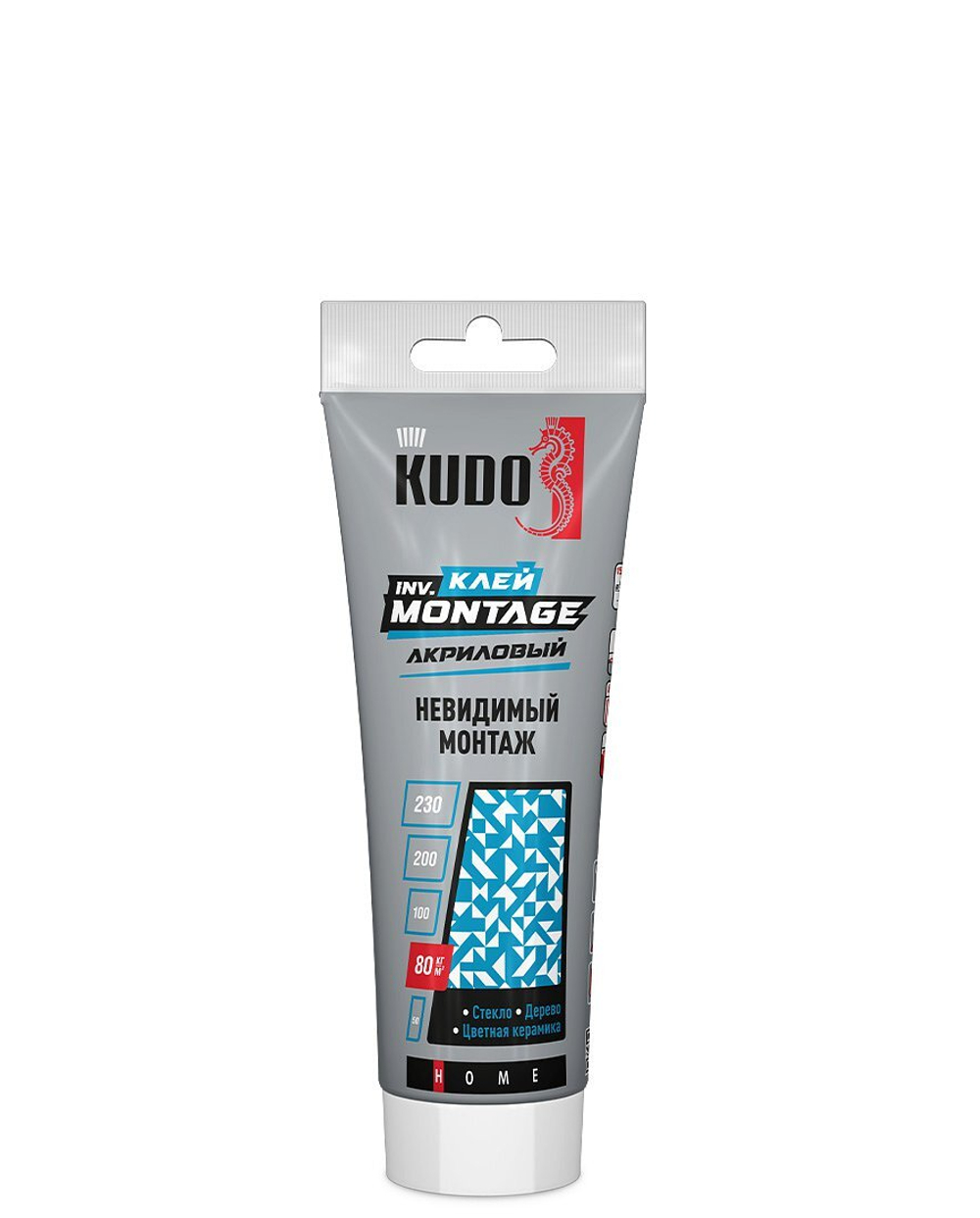 Клей KUDO HOME inv. Мontage для невидимого монтажа, на акриловой основе, прозрачный, тюбик 200 мл новинка!