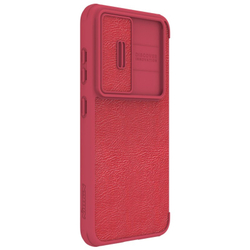 Кожаный чехол книжка красного цвета от Nillkin для Samsung Galaxy S23, серия Qin Pro Leather с защитной шторкой для камеры