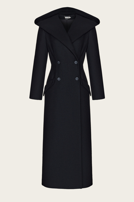 Черное шерстяное пальто "Элен" с капюшоном
