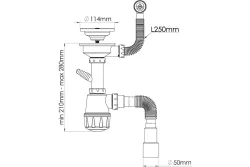 Сифон для мойки КМ1Р с выпуском 3 1/2 с круглым переливом с нерж. чашкой, б/отвода в канал(Sim Gran)