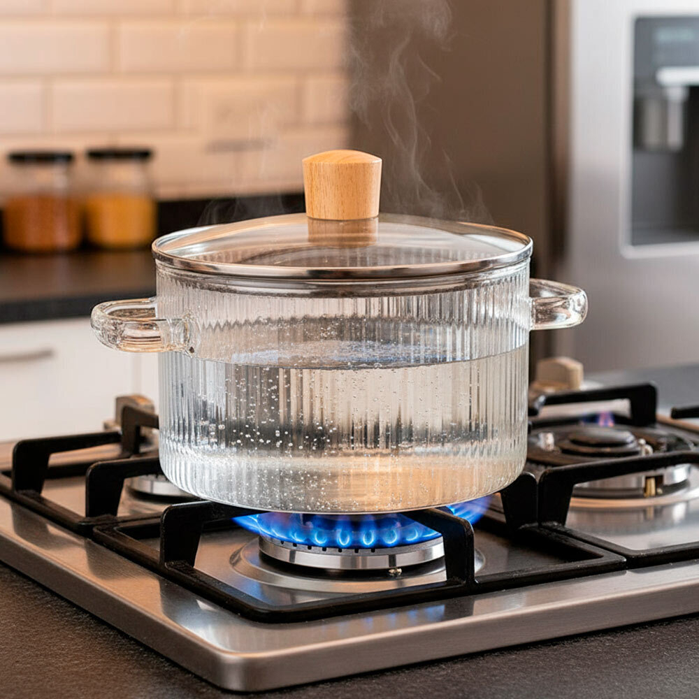 Кастрюля 1,6л стеклянная термостойкая с крышкой, MFK08361