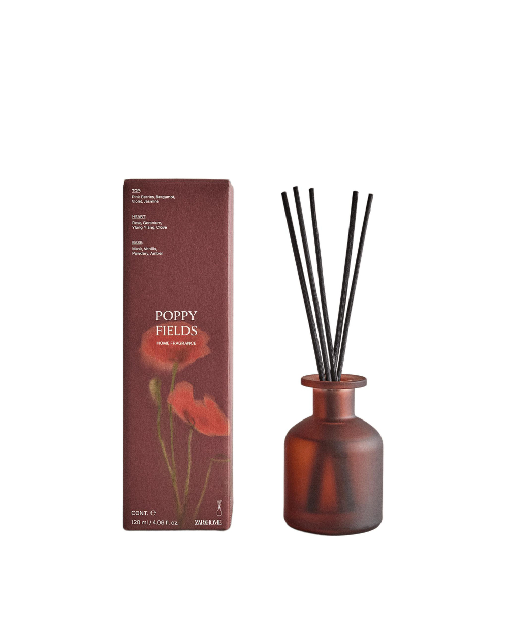 Zara Home Аромадиффузор Poppy Fields 120 мл, тростниковые палочки микадо, аромат цветочный, Розовый