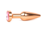 Удлиненная коническая гладкая золотистая анальная втулка с розовым кристаллом - 11,3 см. (Цвет: розовый)