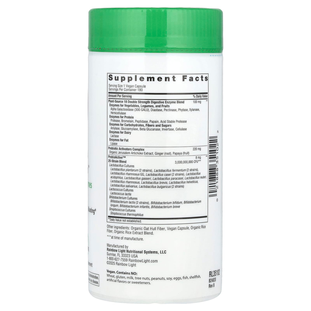 Rainbow Light, All-Zyme™, 180 веганских капсул