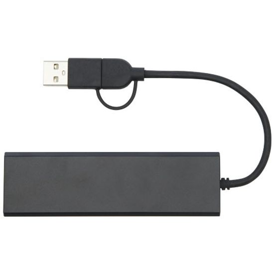 Концентратор USB 2.0 Rise из переработанного алюминия, сертифицированного по стандарту RCS