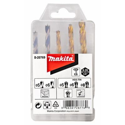 Набор сверл Makita по дереву и металлу1/4" HSS-TIN 5 шт   D-20769