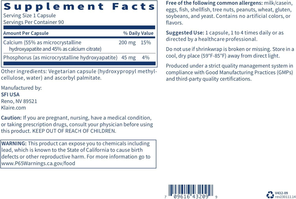 Klaire Labs - Calcium Complex - 90 capsules
