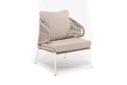 "Милан" кресло плетеное из роупа, каркас алюминий белый муар, роуп бежевый круглый, ткань бежевая 035