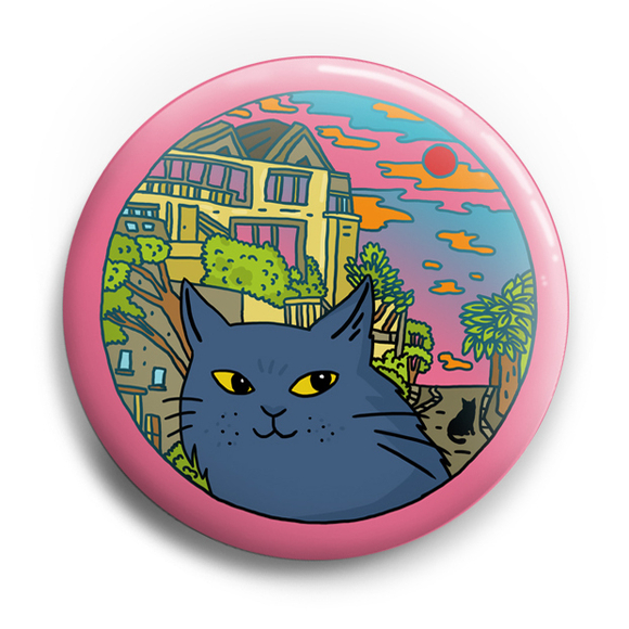 Магнит круглый "Городской кот"