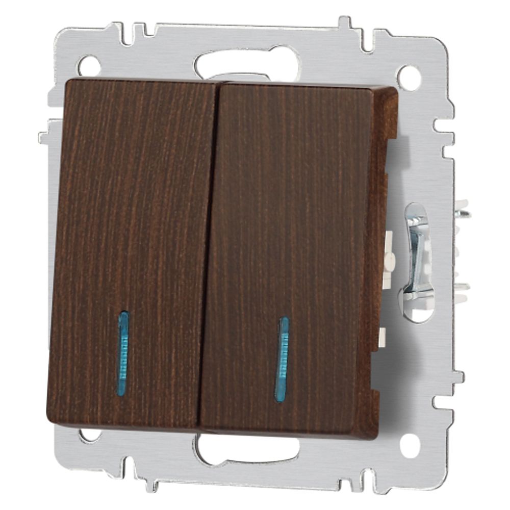 Выключатель Intro Accent 6-105-10 двойной с подсветкой, 10А-250В, IP20, СУ, AL/CU, венге