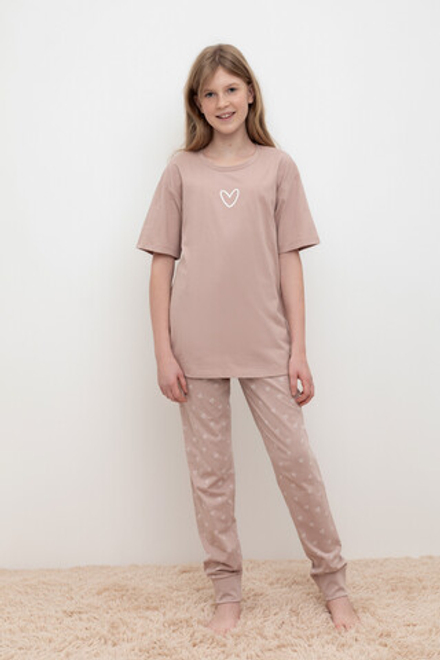 КБ 2817/кофейный,воздушные сердечки пижама для девочки