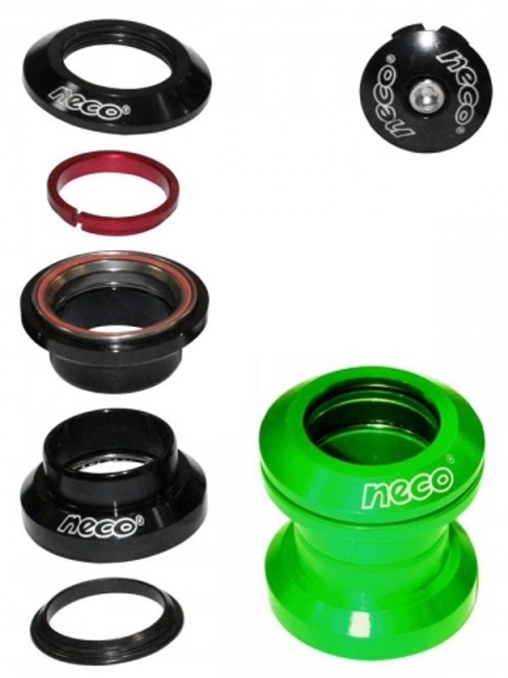 Рулевая колонка NECO H711AL Green 1-1/8", A-Head, зеленая для МТВ, ATB, алюм+сталь, картридж подшип
