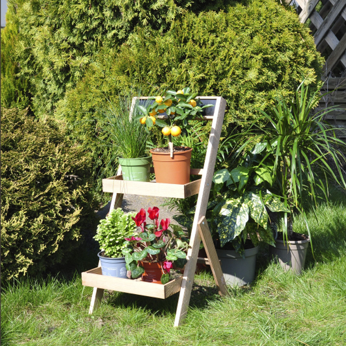 Подставка для цветов и декора напольная 2 полки из массива сосны Флорэль, деревянная этажерка для цветов на подоконник в стиле рустик, бежевая