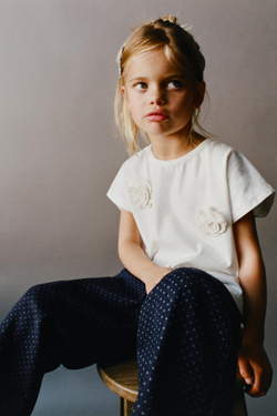 ZARA ДЖИНСЫ WIDE LEG В ГОРОШЕК, СИНИЙ