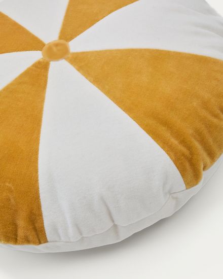 Odet Круглая подушка из 100% хлопка бело-горчичная
