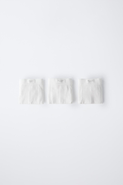 ZARA НАБОР ИЗ ТРЕХ ТРУСОВ-БОКСЕРОВ В РУБЧИК, ЭКРЮ