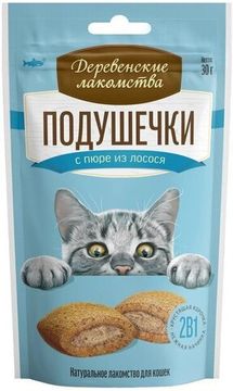 Деревенские Лакомства для кошек Подушечки с пюре из лосося, 30 гр
