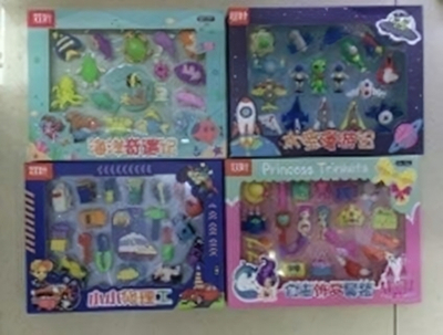 Набор ластиков тематический в коробке, 4 вида микс (морские животные, НЛО, инструменты, для девочек)