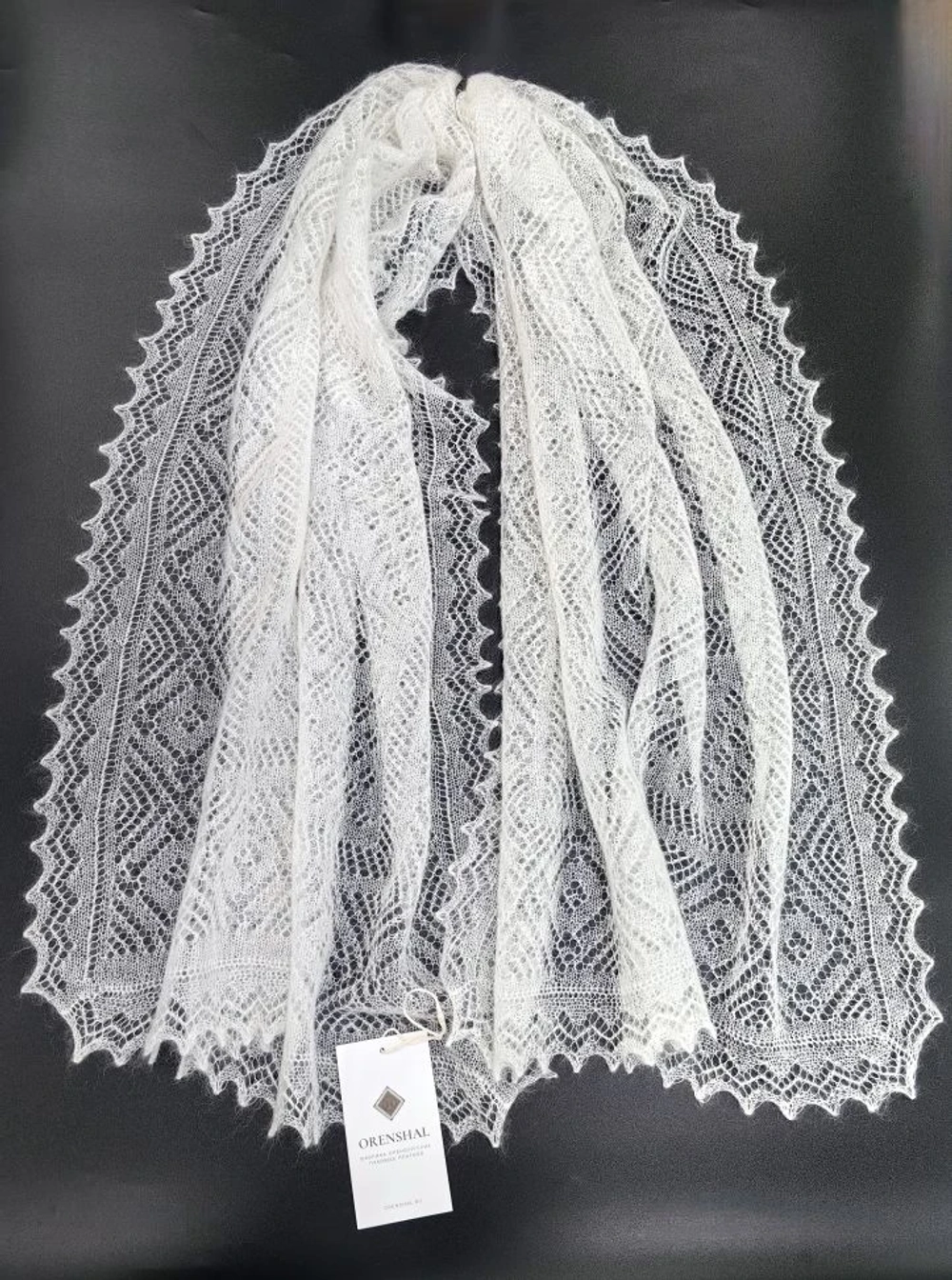 Оренбургский пуховый палантин А14060-02 экрю