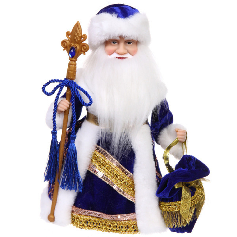 Дед Мороз музыкальный «Величестенный посох» в синей шубке 30 см