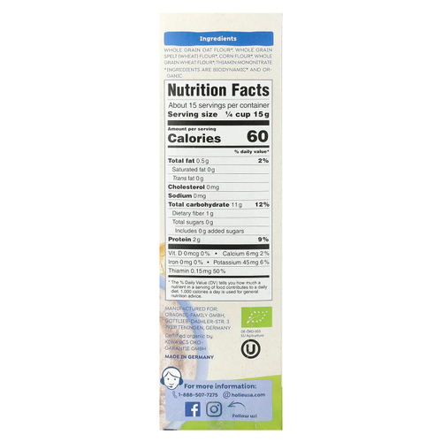 Holle, Органические цельнозерновые хлопья из 4 зерен, от 6 месяцев, 227 г (8 унций)