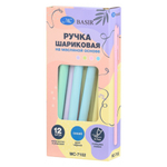 Ручка шариковая, масляная, Basir, синие чернила, цветной корпус, 12 шт