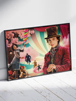 Постер плакат Тимоти Шаламе На Фоне Большого Леденца Wonka Вонка