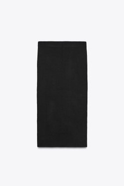 ZARA ТРИКОТАЖНАЯ ЮБКА-МИДИ, ЧЕРНЫЙ