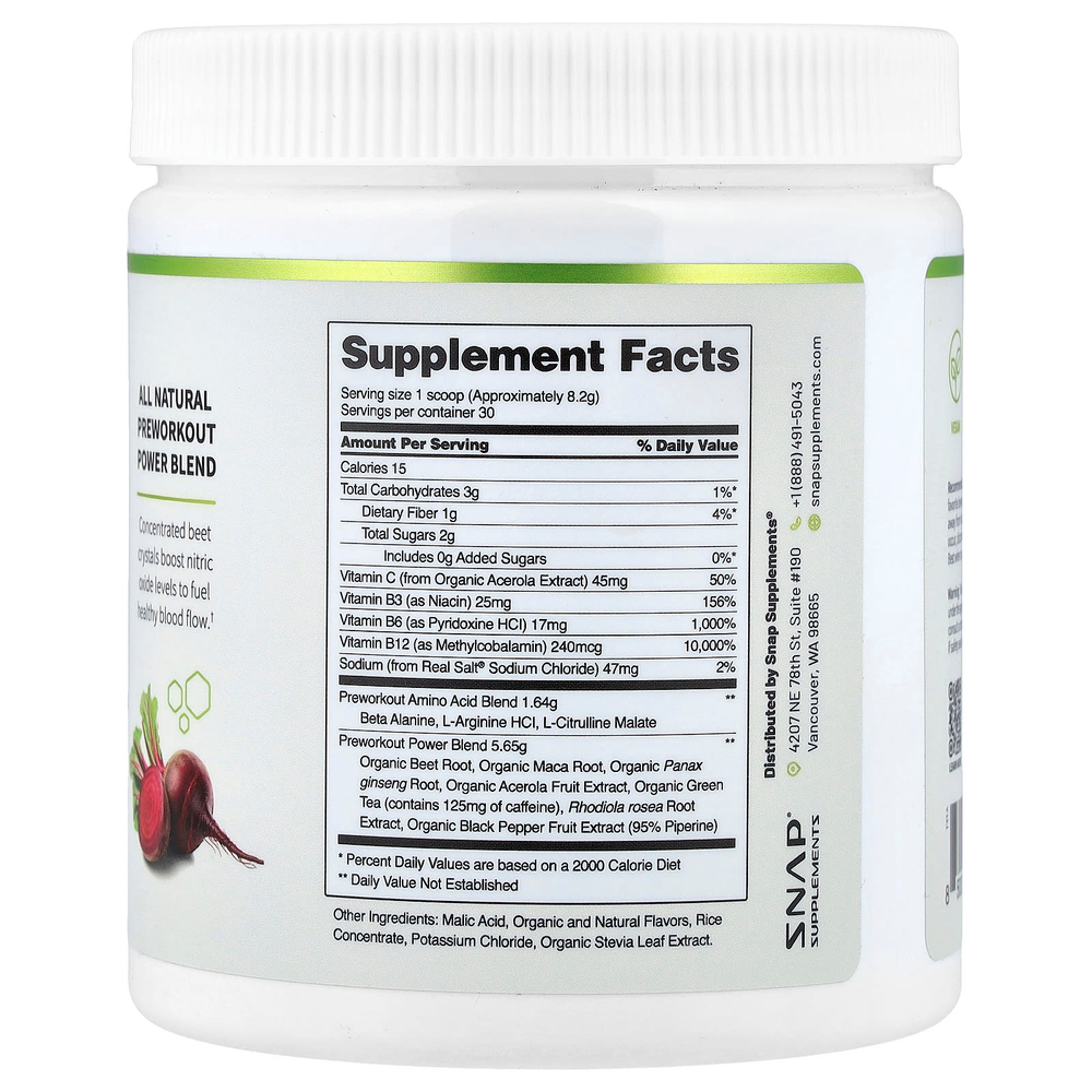 Snap Supplements, для приема перед тренировкой, со вкусом ягодного ассорти, 250 г (8,8 унции)