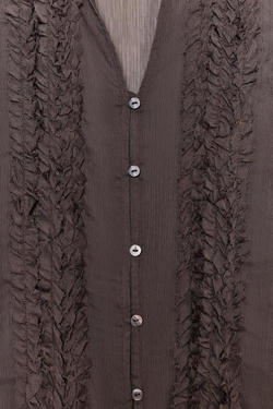 ZARA БЛУЗА С ВОЛАНАМИ, ТЕМНО-КОРИЧНЕВЫЙ