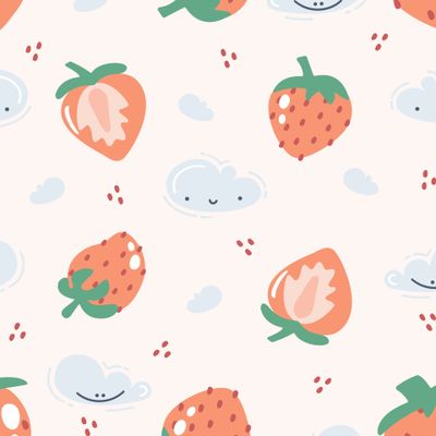 Клубника и облака на розовом фоне