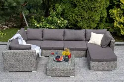 "Лунго" плетеная оттоманка с подушкой (гиацинт), цвет серый