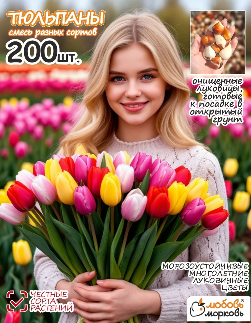 Тюльпан Луковицы очищенные, Микс сортов, 200шт+