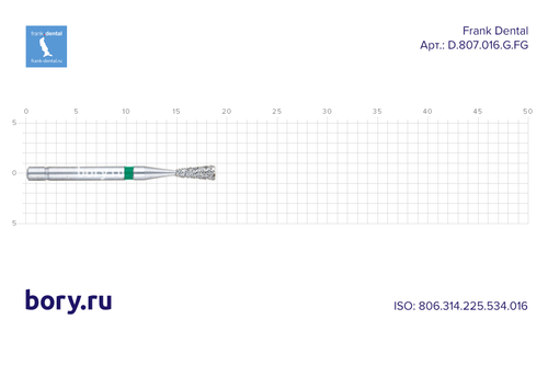 Бор алмазный зеленый  Frank Dental типа FG - D.807.016.G.FG