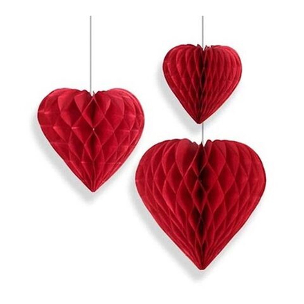 Фигуры бумажные Сердца красные 3шт