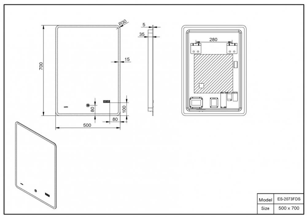 Зеркало со встроенной подсветкой ES-2073 FDS Esbano 50х70х5