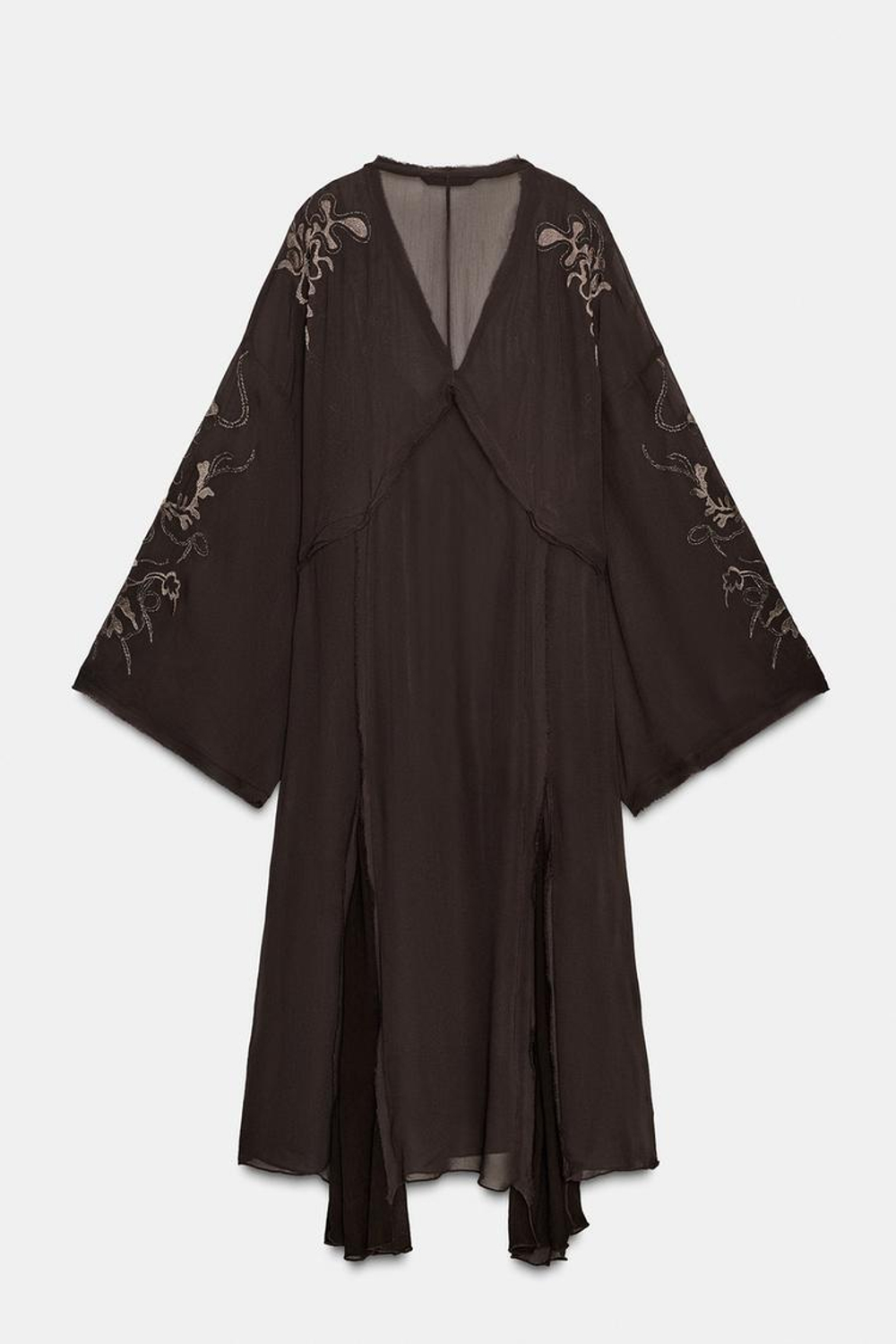 ZARA ПЛАТЬЕ С ВЫШИВКОЙ И БУСИНАМИ, КОРИЧНЕВЫЙ