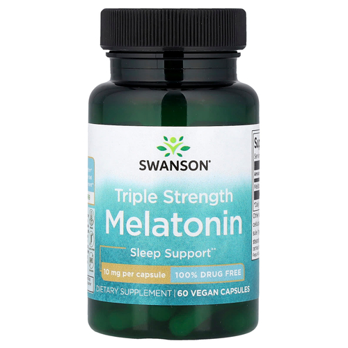 Swanson Vitamins, мелатонин, тройная сила действия, 10 мг, 60 веганских капсул