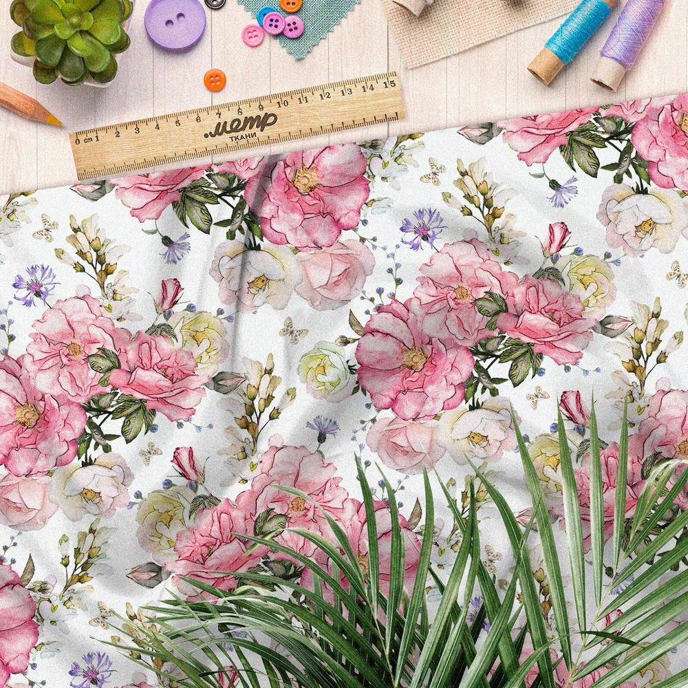 Ткань штапель ботанический весенний принт